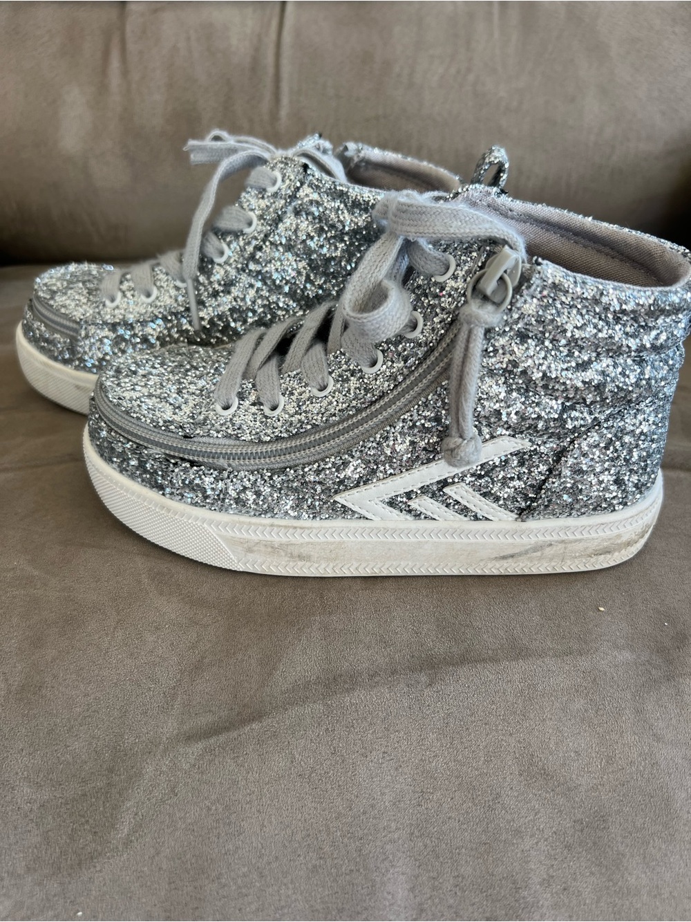 Kids Silver Glitter High-Top Sneakers with Side Zip and Laces - Picture 4 of 5